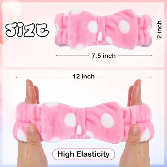 Pink Spa Headbands 25 Pcs Elastic Fleece Hair Wraps for Face & Makeup